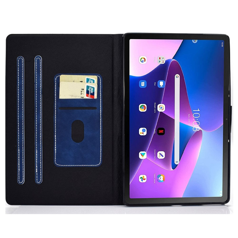 For Lenovo M10 FHD REL / M10 Plus X606F PU Leather Tablet Shell Cover Solid Color Folio Stand Magnetic Protective Case with Card Slots - Blue