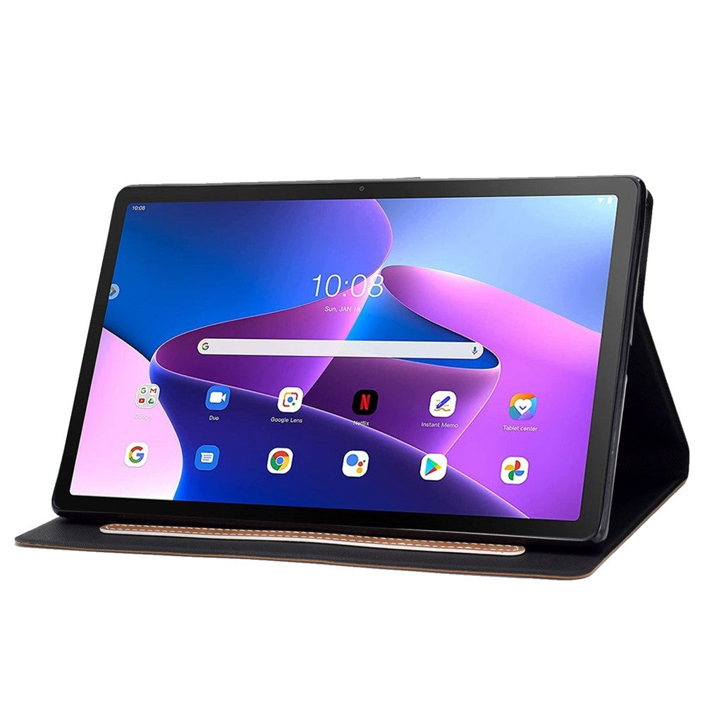 For Lenovo M10 FHD REL / M10 Plus X606F PU Leather Tablet Shell Cover Solid Color Folio Stand Magnetic Protective Case with Card Slots - Brown
