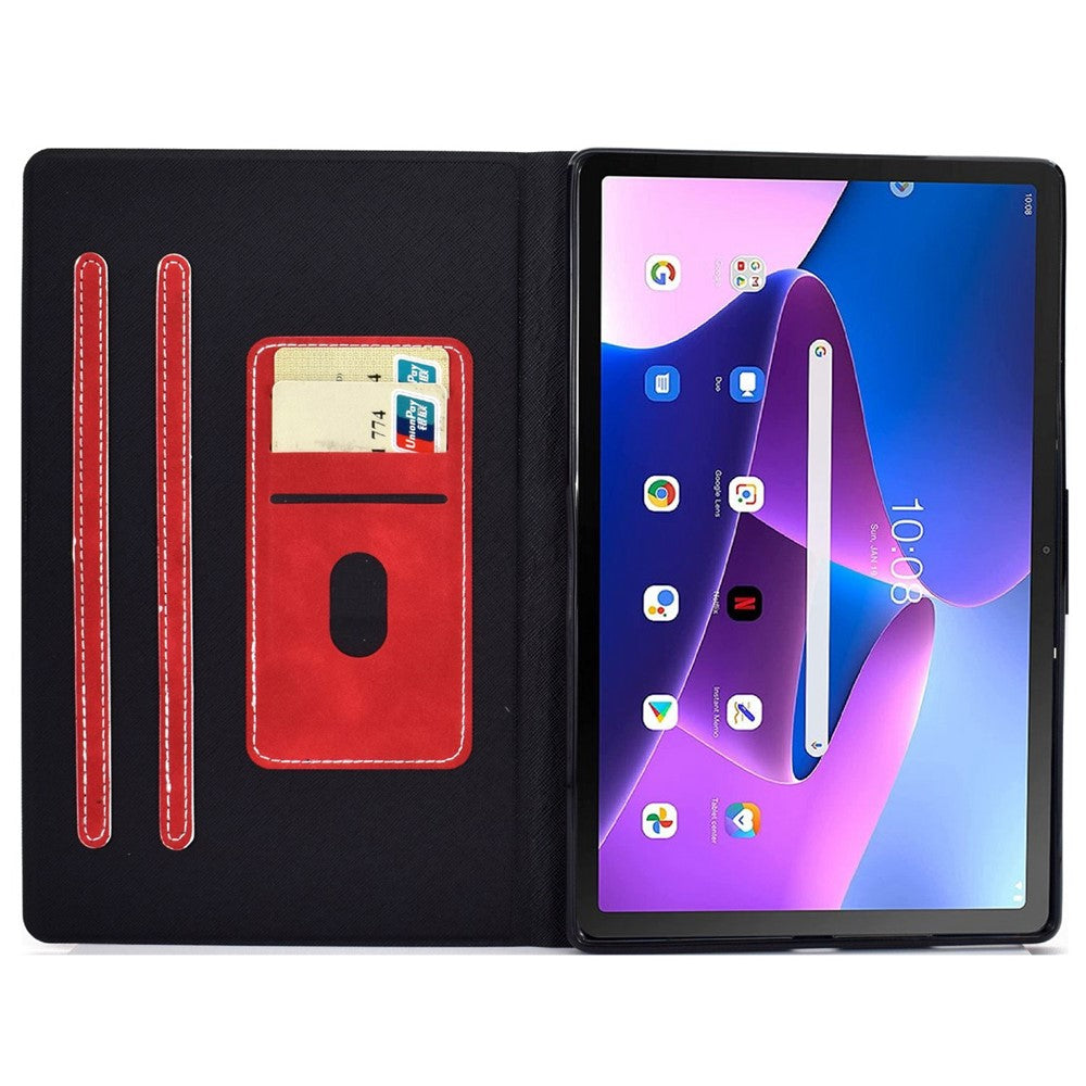 For Lenovo M10 FHD REL / M10 Plus X606F PU Leather Tablet Shell Cover Solid Color Folio Stand Magnetic Protective Case with Card Slots - Red