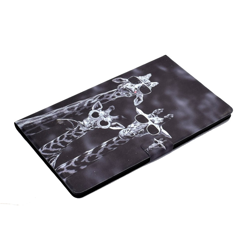 For Lenovo M10 FHD REL / Tab M10 Plus TB-X606F Pattern Printing Tablet Case Card Holder PU Leather Stand Cover - Three Giraffes