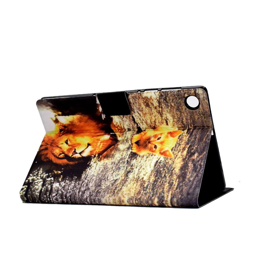 For Lenovo M10 FHD REL / Tab M10 Plus TB-X606F Pattern Printing Tablet Case Card Holder PU Leather Stand Cover - Cat and Lion