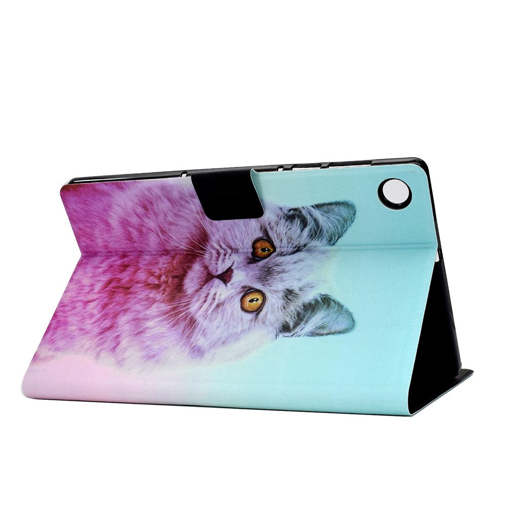 For Lenovo M10 FHD REL / Tab M10 Plus TB-X606F Pattern Printing Tablet Case Card Holder PU Leather Stand Cover - Pink Cat