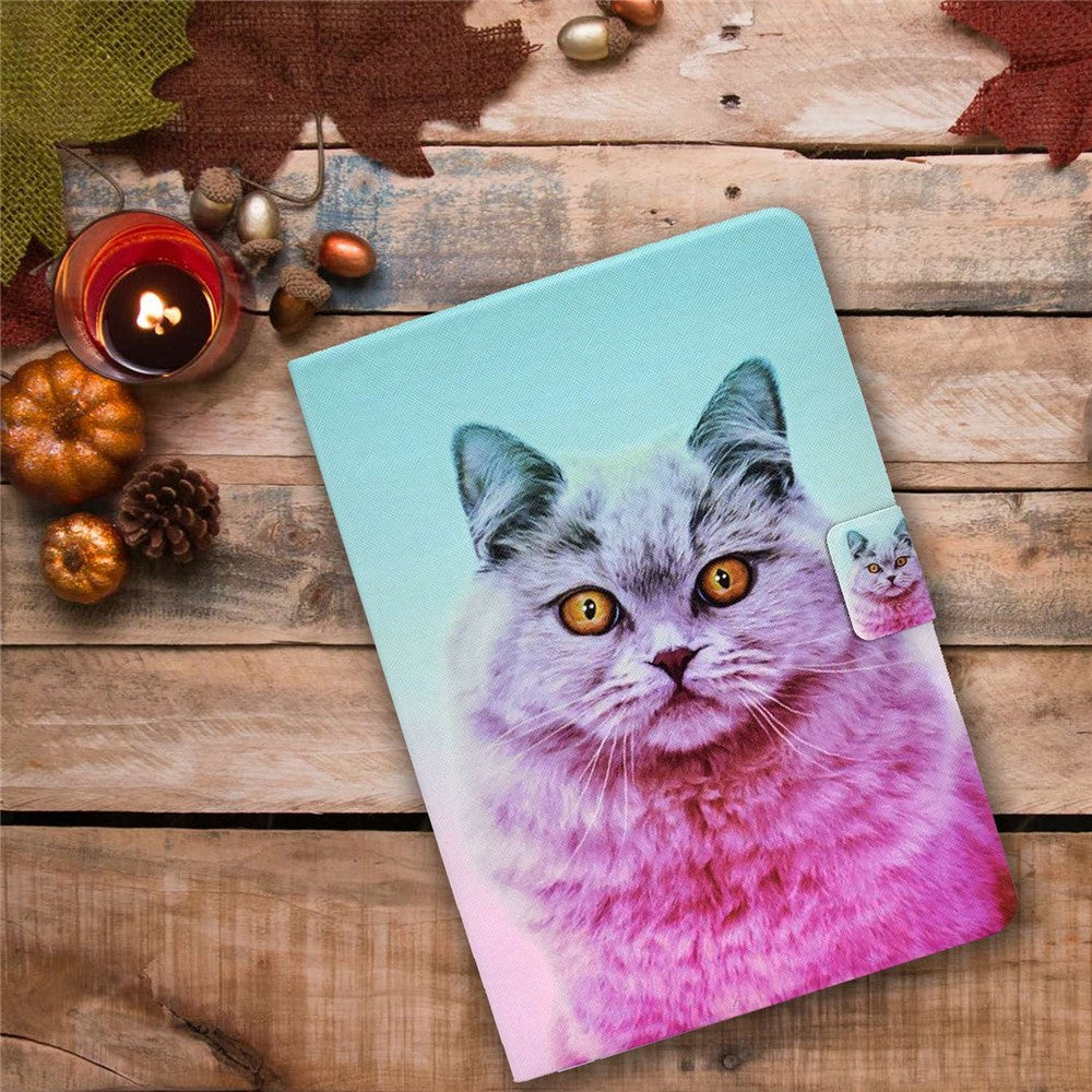 For Lenovo M10 FHD REL / Tab M10 Plus TB-X606F Pattern Printing Tablet Case Card Holder PU Leather Stand Cover - Pink Cat