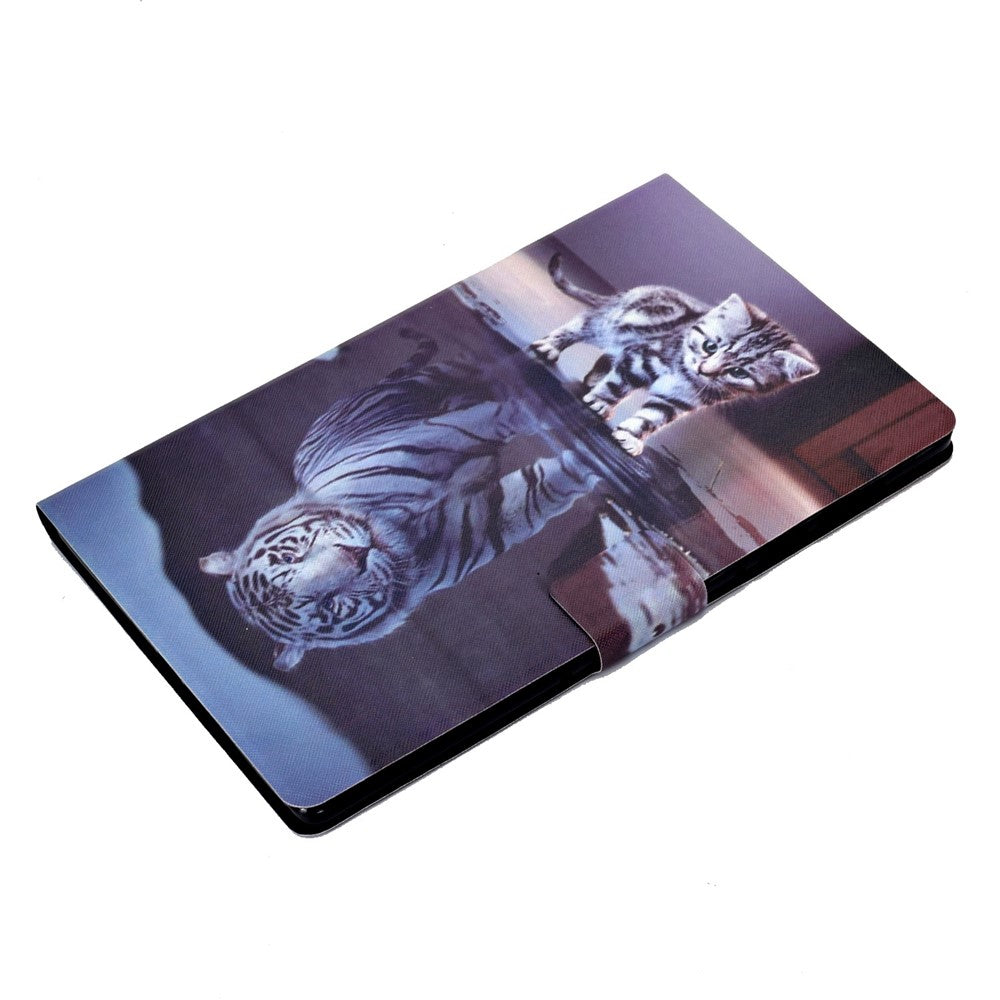 For Lenovo M10 FHD REL / Tab M10 Plus TB-X606F Pattern Printing Tablet Case Card Holder PU Leather Stand Cover - Cat and Tiger