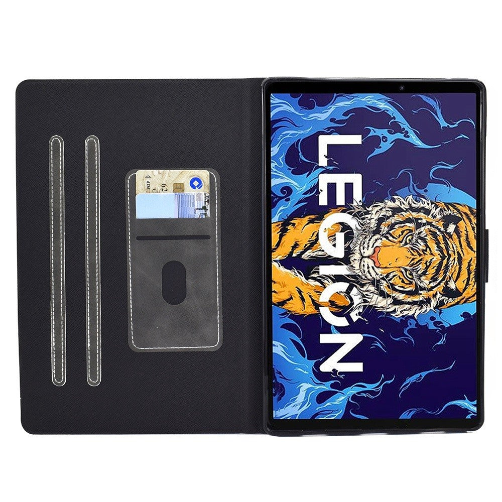 For Lenovo Legion Y700 TB-9707F Anti-Drop Tablet Case Cowhide Texture PU Leather Folio Flip Cover Well-Protection Stand Case with Card Holder - Grey
