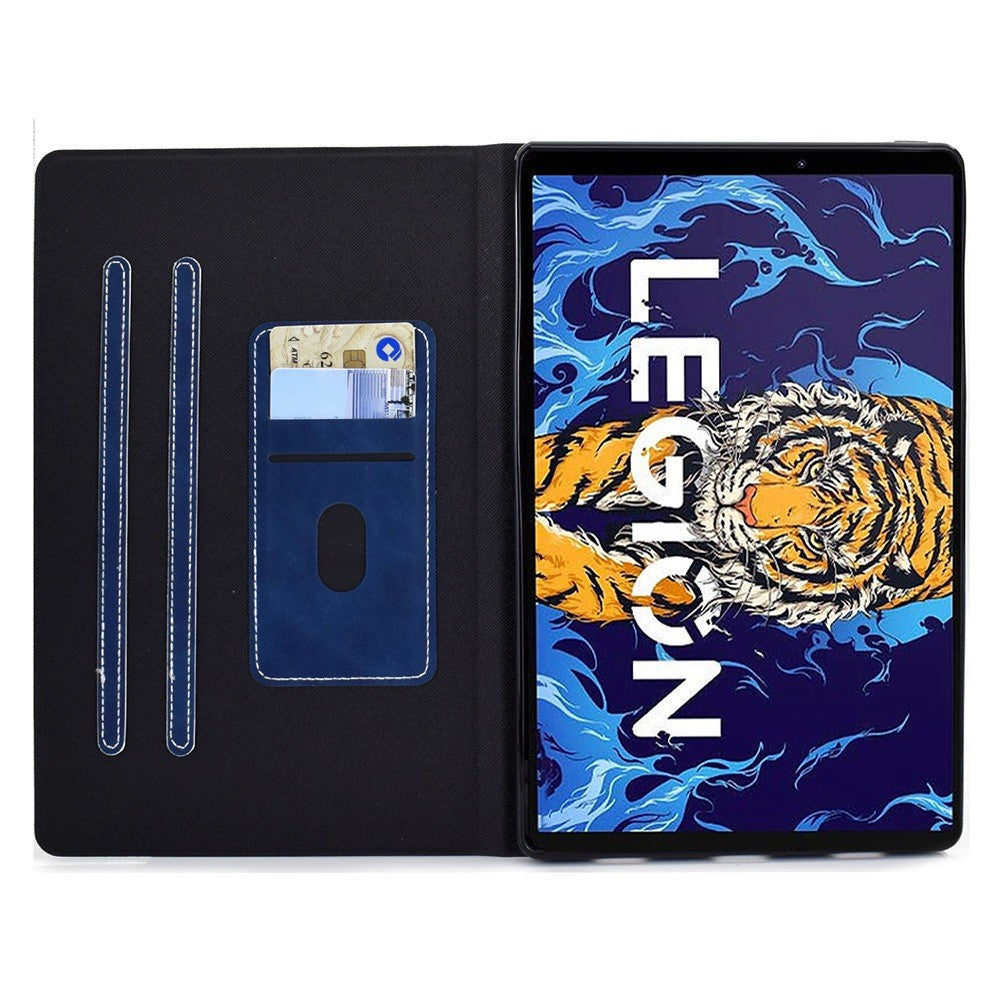 For Lenovo Legion Y700 TB-9707F Anti-Drop Tablet Case Cowhide Texture PU Leather Folio Flip Cover Well-Protection Stand Case with Card Holder - Blue
