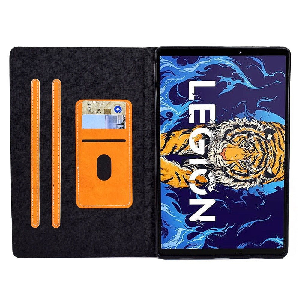 For Lenovo Legion Y700 TB-9707F Anti-Drop Tablet Case Cowhide Texture PU Leather Folio Flip Cover Well-Protection Stand Case with Card Holder - Orange