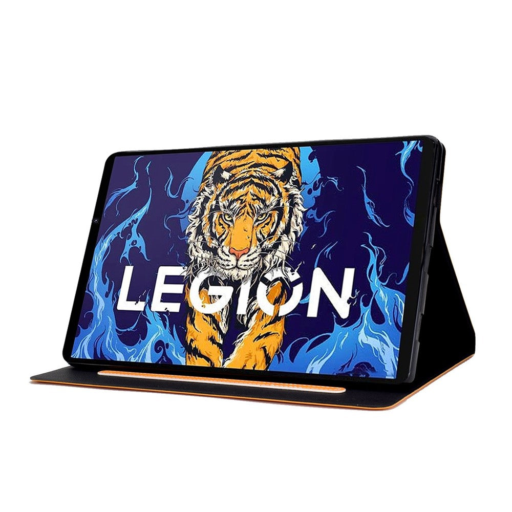 For Lenovo Legion Y700 TB-9707F Anti-Drop Tablet Case Cowhide Texture PU Leather Folio Flip Cover Well-Protection Stand Case with Card Holder - Orange