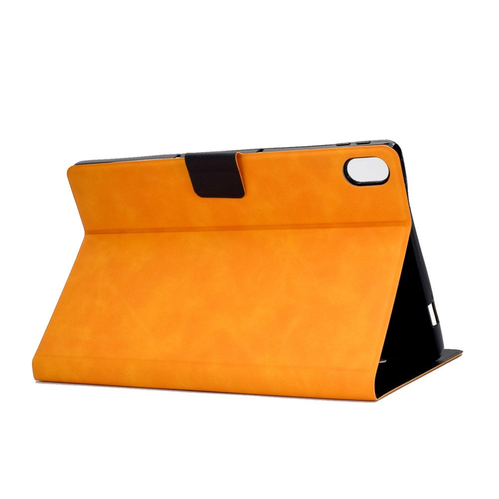 For Lenovo Legion Y700 TB-9707F Anti-Drop Tablet Case Cowhide Texture PU Leather Folio Flip Cover Well-Protection Stand Case with Card Holder - Orange