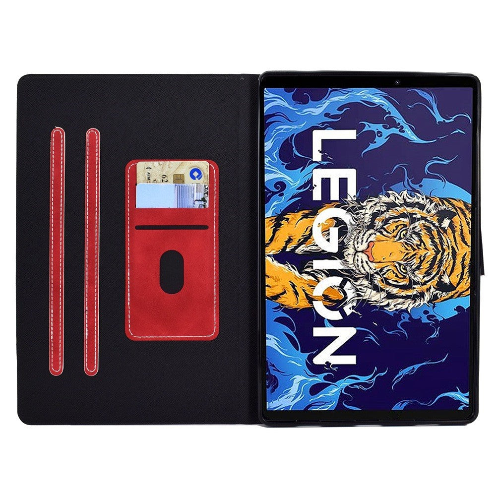 For Lenovo Legion Y700 TB-9707F Anti-Drop Tablet Case Cowhide Texture PU Leather Folio Flip Cover Well-Protection Stand Case with Card Holder - Red