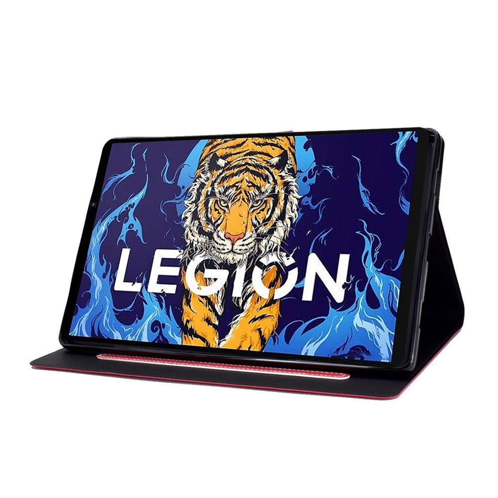 For Lenovo Legion Y700 TB-9707F Anti-Drop Tablet Case Cowhide Texture PU Leather Folio Flip Cover Well-Protection Stand Case with Card Holder - Red