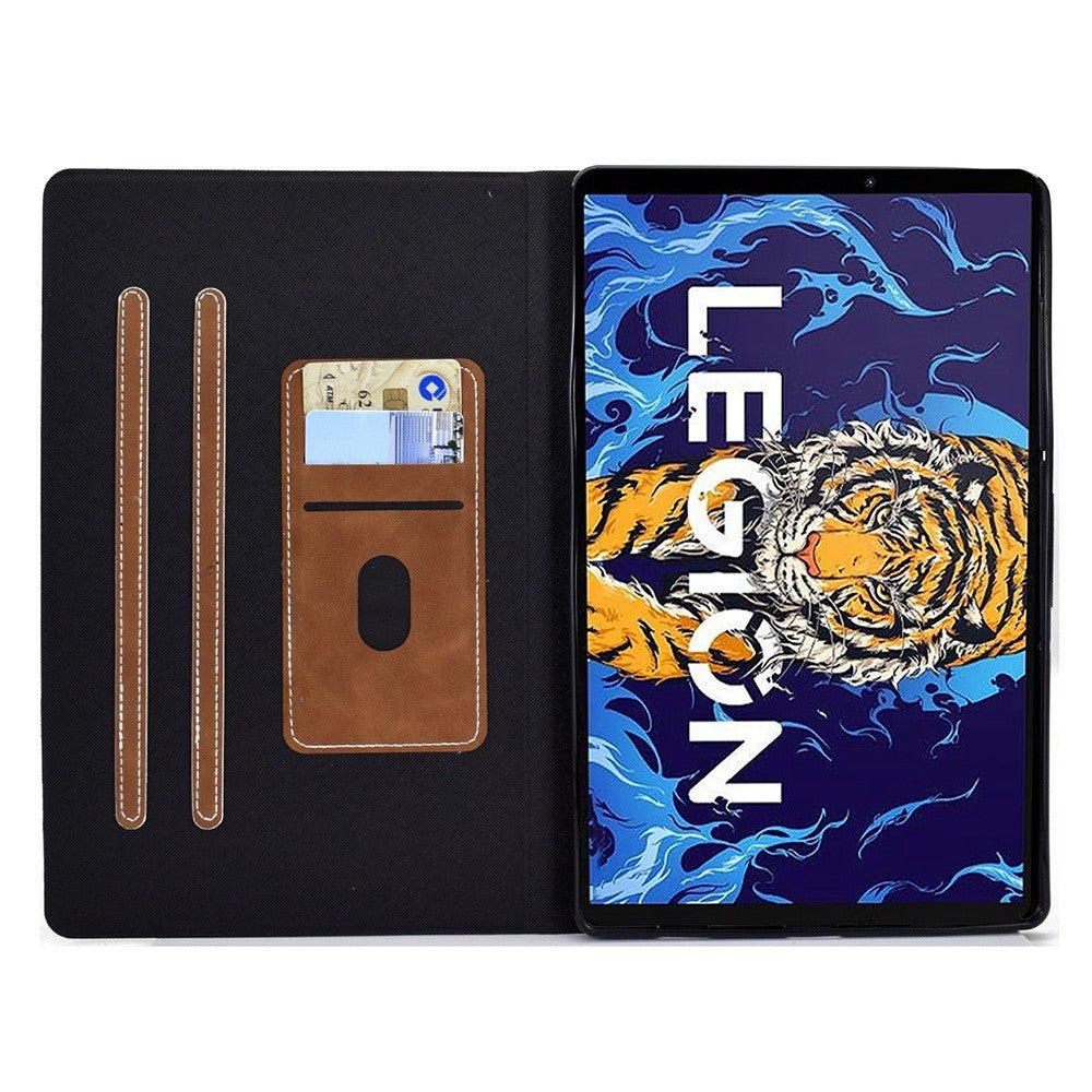 For Lenovo Legion Y700 TB-9707F Anti-Drop Tablet Case Cowhide Texture PU Leather Folio Flip Cover Well-Protection Stand Case with Card Holder - Brown