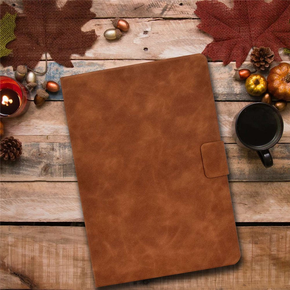 For Lenovo Legion Y700 TB-9707F Anti-Drop Tablet Case Cowhide Texture PU Leather Folio Flip Cover Well-Protection Stand Case with Card Holder - Brown