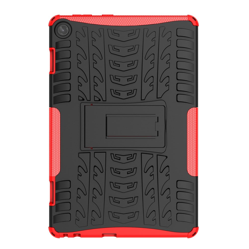 For Lenovo Tab M10 (Gen 3) TB-328FU / TB-328XU Tire Texture Anti-Slip Case Drop Protection Hybrid PC+TPU Shockproof Cover with Kickstand - Red