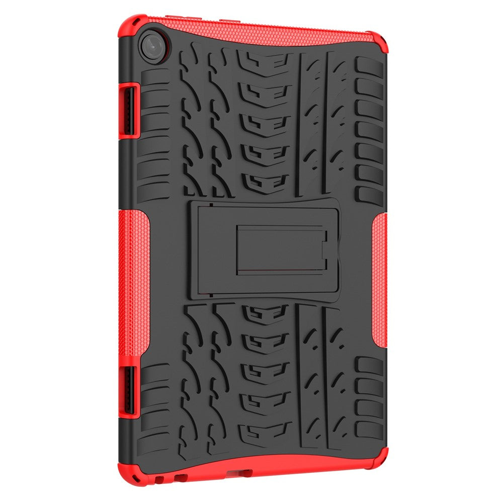 For Lenovo Tab M10 (Gen 3) TB-328FU / TB-328XU Tire Texture Anti-Slip Case Drop Protection Hybrid PC+TPU Shockproof Cover with Kickstand - Red