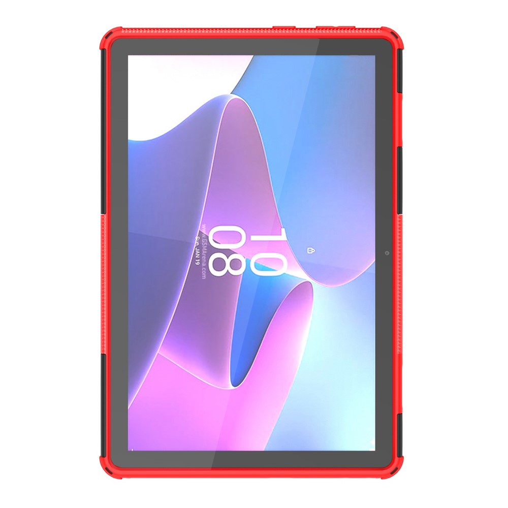 For Lenovo Tab M10 (Gen 3) TB-328FU / TB-328XU Tire Texture Anti-Slip Case Drop Protection Hybrid PC+TPU Shockproof Cover with Kickstand - Red