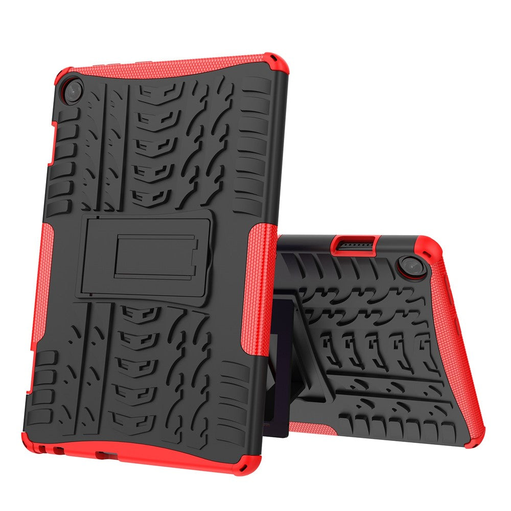 For Lenovo Tab M10 (Gen 3) TB-328FU / TB-328XU Tire Texture Anti-Slip Case Drop Protection Hybrid PC+TPU Shockproof Cover with Kickstand - Red
