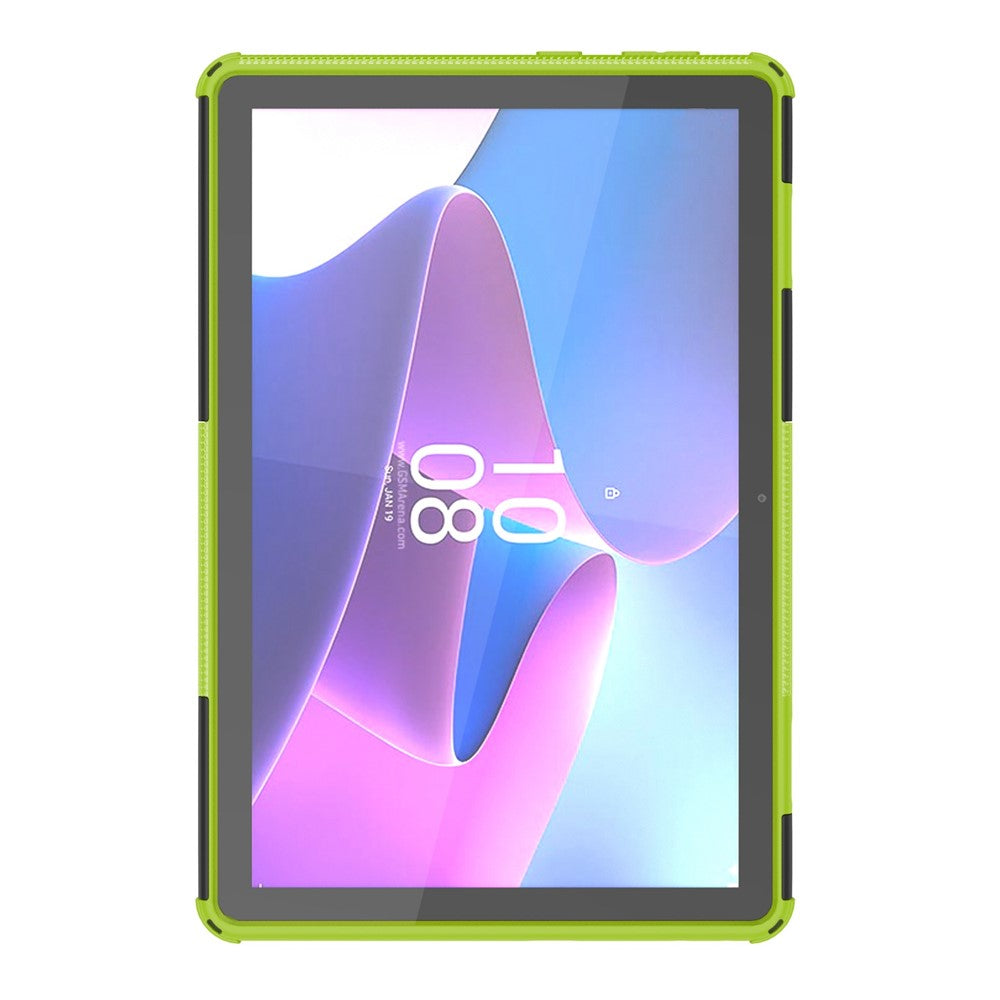 For Lenovo Tab M10 (Gen 3) TB-328FU / TB-328XU Tire Texture Anti-Slip Case Drop Protection Hybrid PC+TPU Shockproof Cover with Kickstand - Green