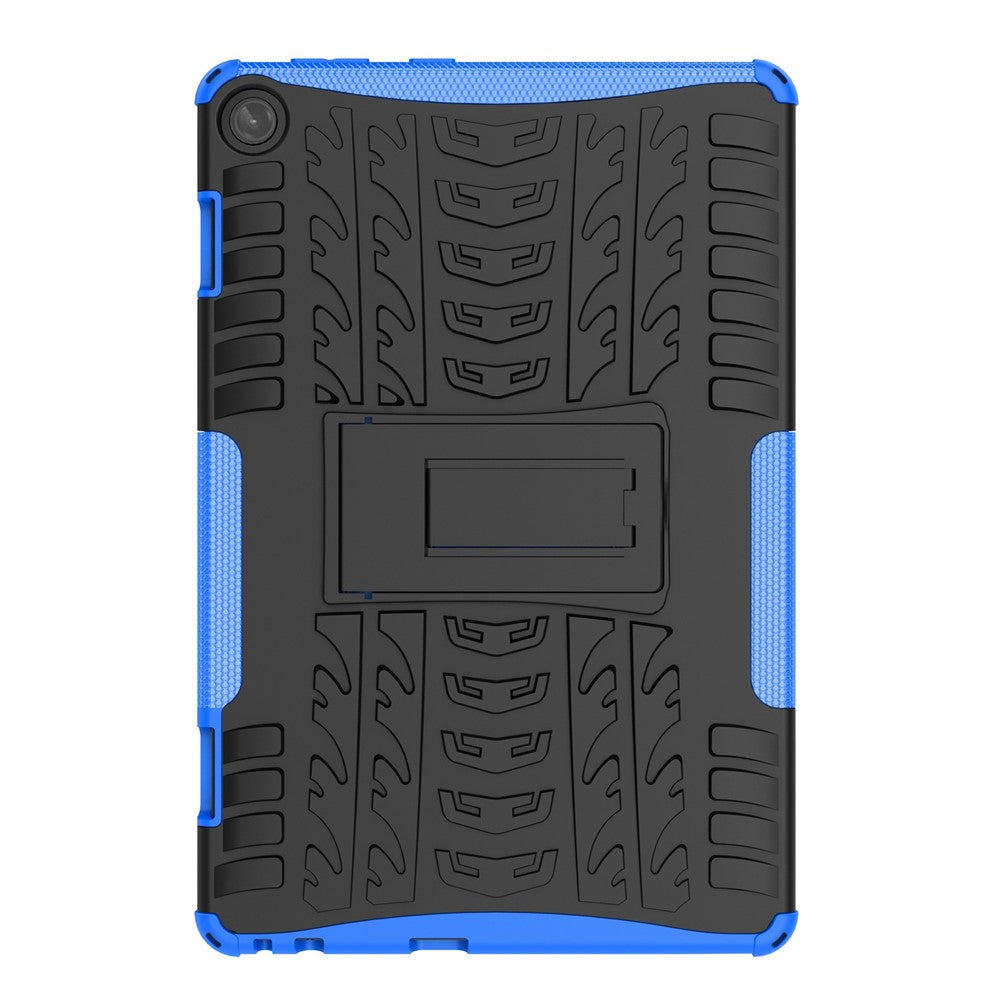 For Lenovo Tab M10 (Gen 3) TB-328FU / TB-328XU Tire Texture Anti-Slip Case Drop Protection Hybrid PC+TPU Shockproof Cover with Kickstand - Blue