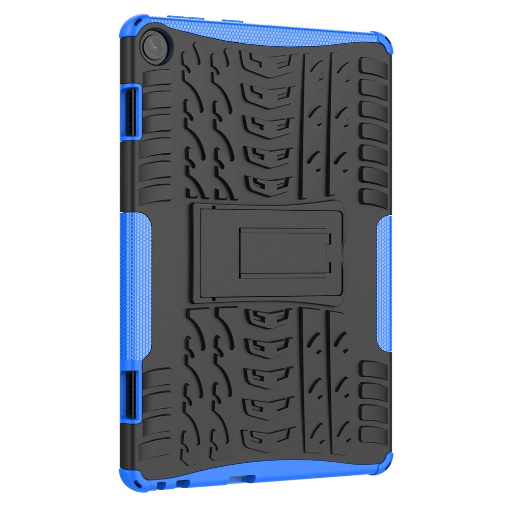 For Lenovo Tab M10 (Gen 3) TB-328FU / TB-328XU Tire Texture Anti-Slip Case Drop Protection Hybrid PC+TPU Shockproof Cover with Kickstand - Blue
