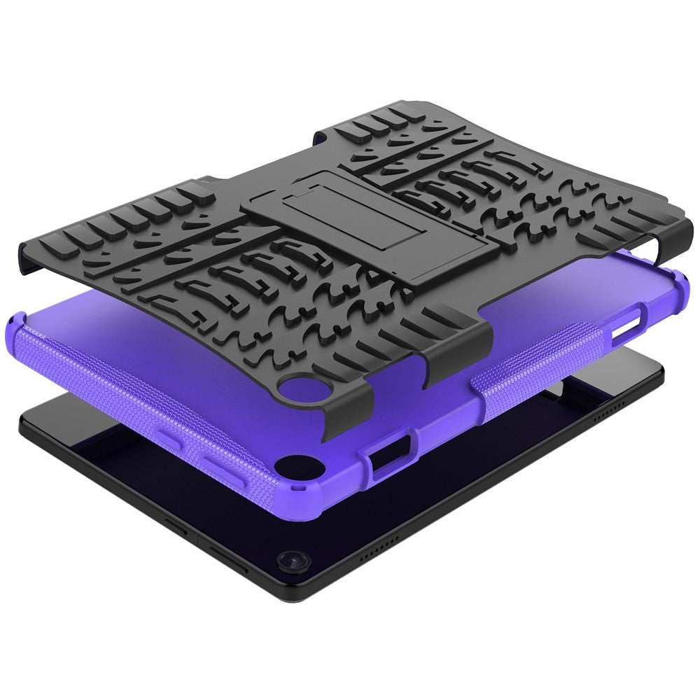 For Lenovo Tab M10 (Gen 3) TB-328FU / TB-328XU Tire Texture Anti-Slip Case Drop Protection Hybrid PC+TPU Shockproof Cover with Kickstand - Purple