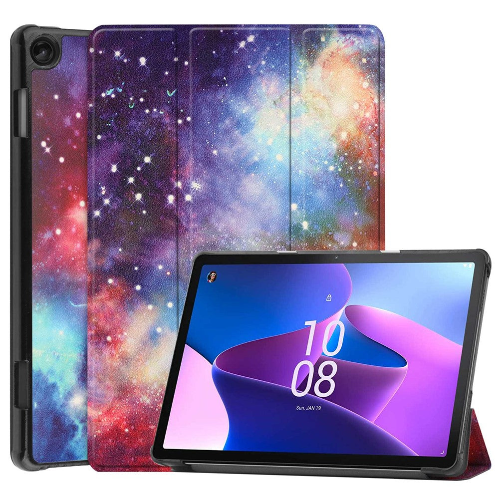 For Lenovo Tab M10 (Gen 3) TB-328FU / TB-328XU Pattern Printing Tablet Case PU Leather Trifold Stand Cover with Auto Wake / Sleep - Milky Way Nebula