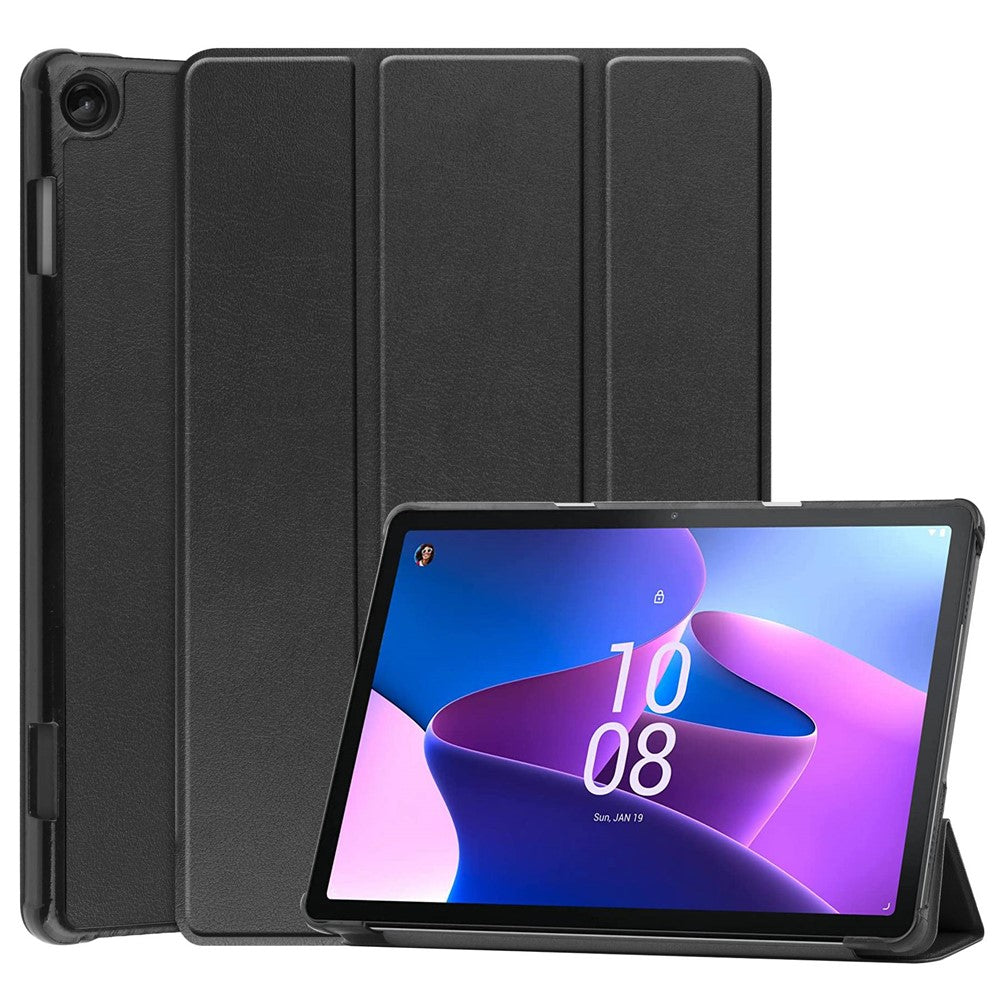 For Lenovo Tab M10 (Gen 3) TB-328FU / TB-328XU PU Leather Trifold Stand Cover Auto Sleep / Wake Case - Black