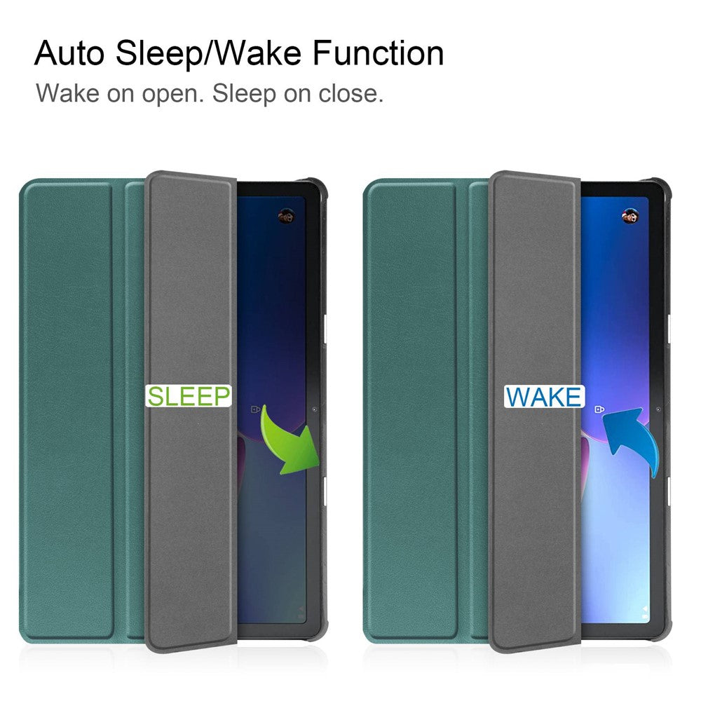 For Lenovo Tab M10 (Gen 3) TB-328FU/TB-328XU PU Leather Trifold Stand Cover Auto Sleep/Wake Case - Blackish Green