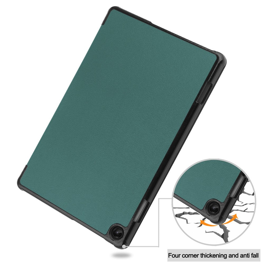 For Lenovo Tab M10 (Gen 3) TB-328FU/TB-328XU PU Leather Trifold Stand Cover Auto Sleep/Wake Case - Blackish Green