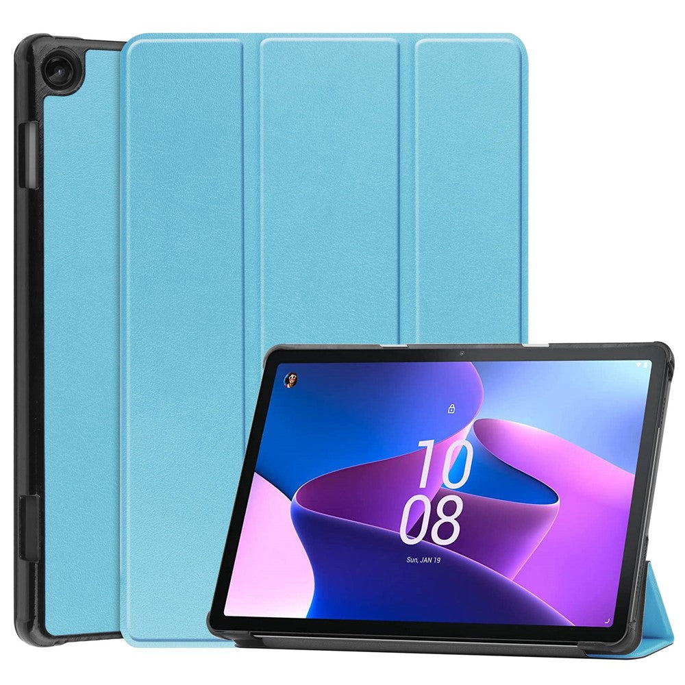 For Lenovo Tab M10 (Gen 3) TB-328FU/TB-328XU PU Leather Trifold Stand Cover Auto Sleep/Wake Case - Sky Blue