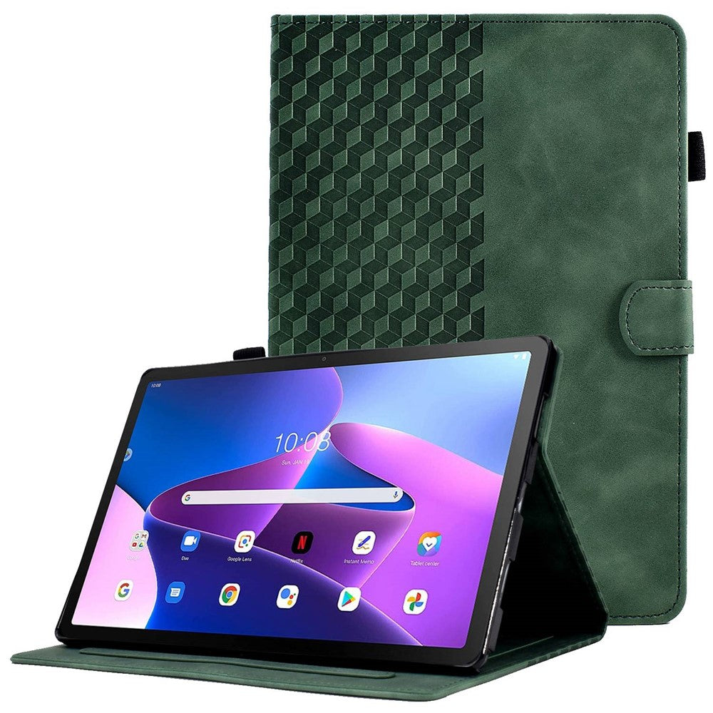 Auto Wake / Sleep Shockproof Case for Lenovo Tab M10 Plus (3rd Gen) / Xiaoxin Pad 2022 10.6 inch Pattern Imprinted Anti-Drop Cover Solid Color Stitching Tablet Leather Stand Case with Card Slots - Green