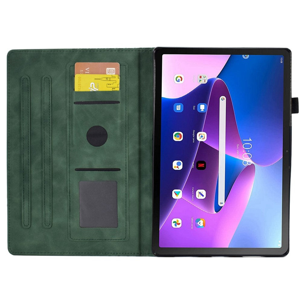 Auto Wake / Sleep Shockproof Case for Lenovo Tab M10 Plus (3rd Gen) / Xiaoxin Pad 2022 10.6 inch Pattern Imprinted Anti-Drop Cover Solid Color Stitching Tablet Leather Stand Case with Card Slots - Green