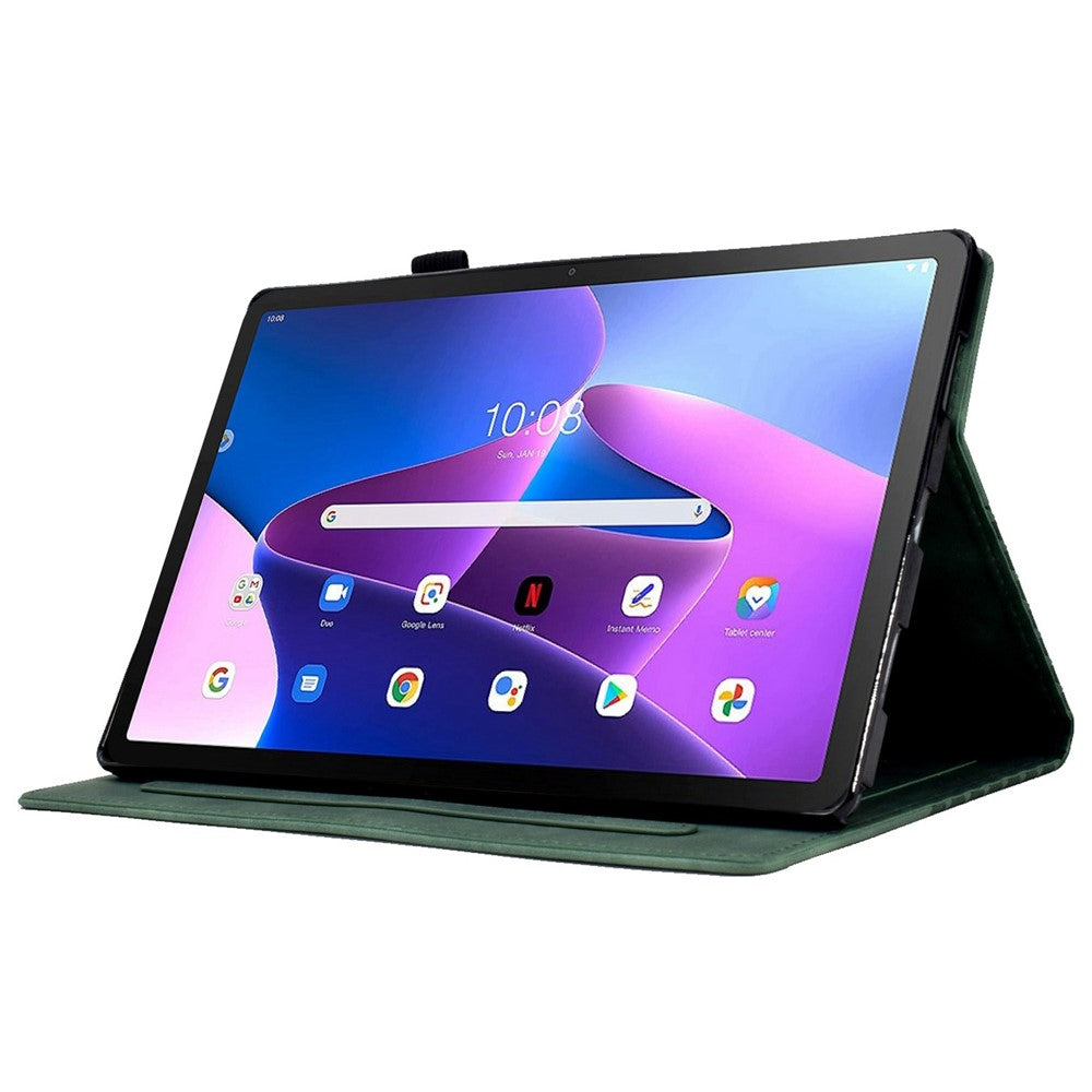 Auto Wake / Sleep Shockproof Case for Lenovo Tab M10 Plus (3rd Gen) / Xiaoxin Pad 2022 10.6 inch Pattern Imprinted Anti-Drop Cover Solid Color Stitching Tablet Leather Stand Case with Card Slots - Green