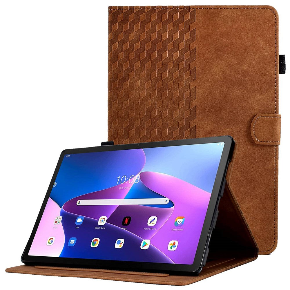 Auto Wake / Sleep Shockproof Case for Lenovo Tab M10 Plus (3rd Gen) / Xiaoxin Pad 2022 10.6 inch Pattern Imprinted Anti-Drop Cover Solid Color Stitching Tablet Leather Stand Case with Card Slots - Brown