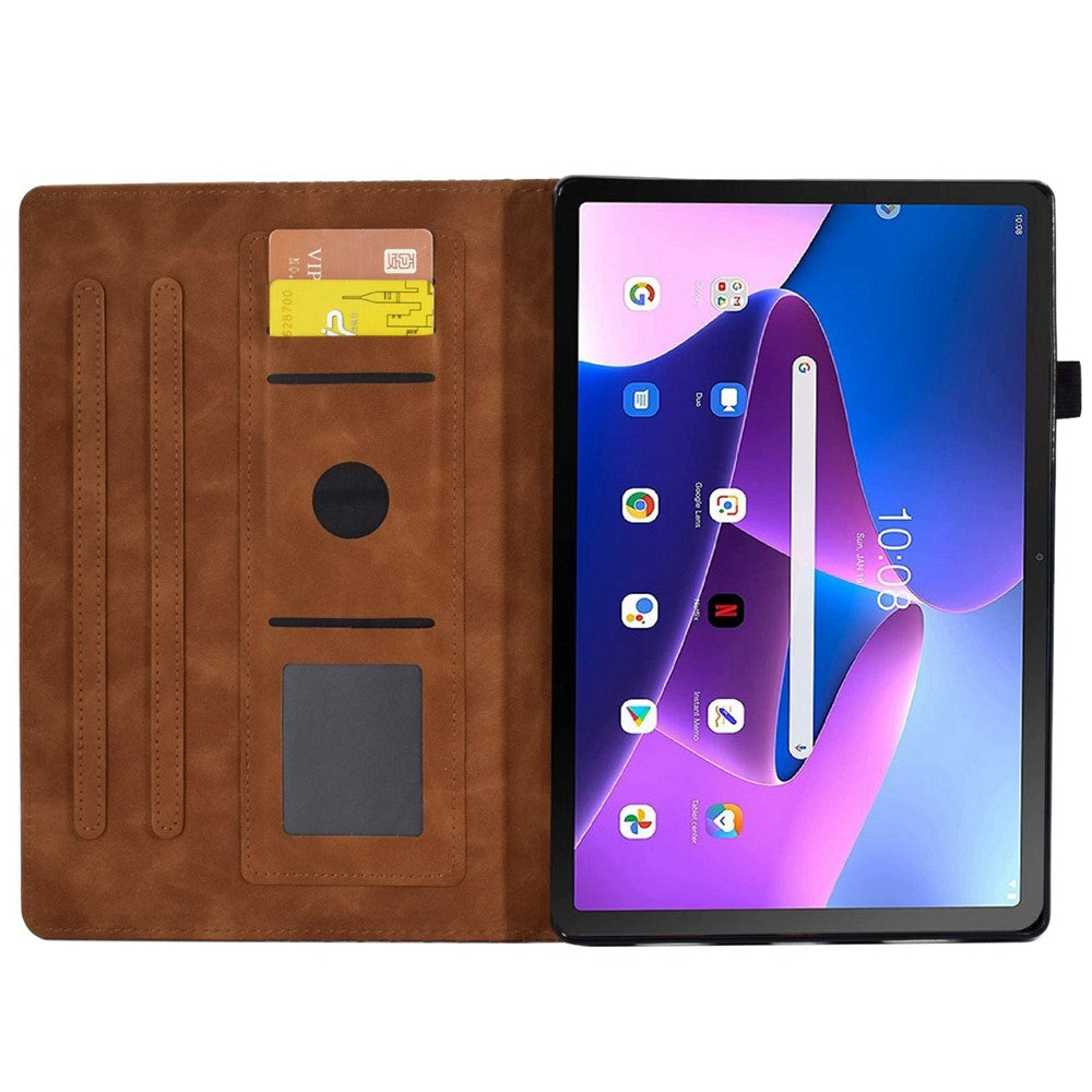 Auto Wake / Sleep Shockproof Case for Lenovo Tab M10 Plus (3rd Gen) / Xiaoxin Pad 2022 10.6 inch Pattern Imprinted Anti-Drop Cover Solid Color Stitching Tablet Leather Stand Case with Card Slots - Brown
