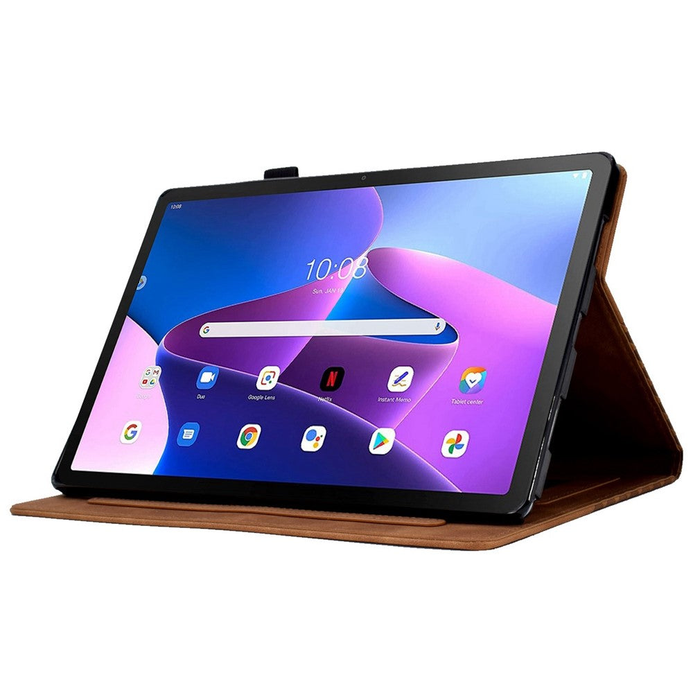 Auto Wake / Sleep Shockproof Case for Lenovo Tab M10 Plus (3rd Gen) / Xiaoxin Pad 2022 10.6 inch Pattern Imprinted Anti-Drop Cover Solid Color Stitching Tablet Leather Stand Case with Card Slots - Brown