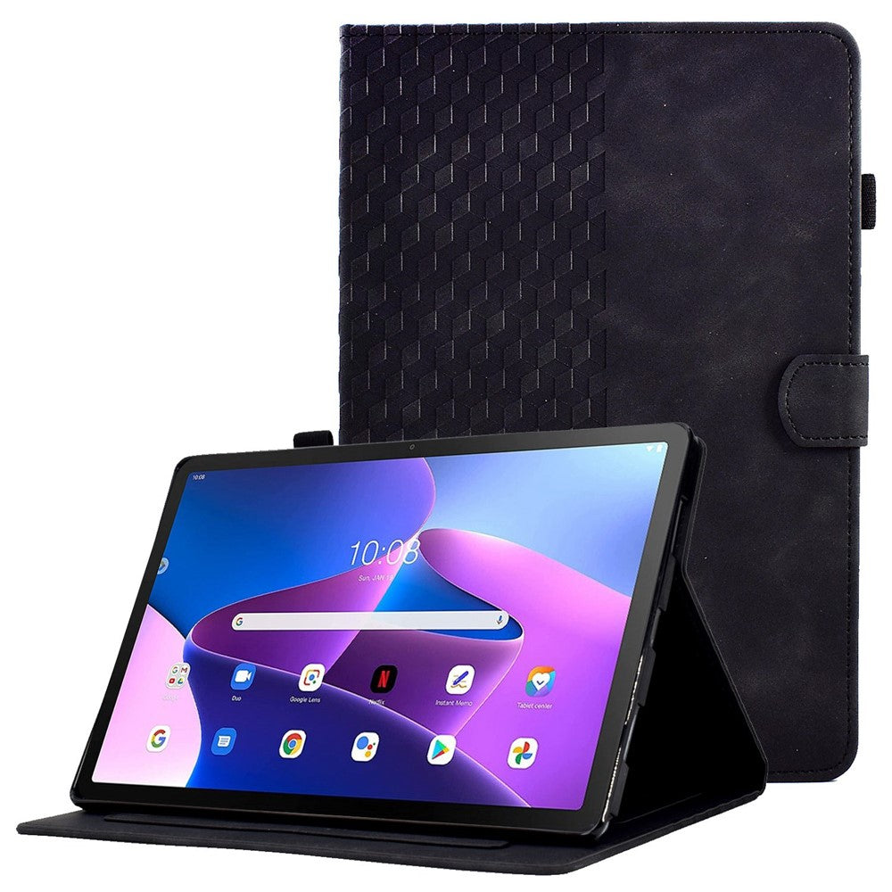 Auto Wake / Sleep Shockproof Case for Lenovo Tab M10 Plus (3rd Gen) / Xiaoxin Pad 2022 10.6 inch Pattern Imprinted Anti-Drop Cover Solid Color Stitching Tablet Leather Stand Case with Card Slots - Black