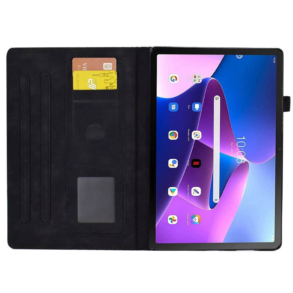 Auto Wake / Sleep Shockproof Case for Lenovo Tab M10 Plus (3rd Gen) / Xiaoxin Pad 2022 10.6 inch Pattern Imprinted Anti-Drop Cover Solid Color Stitching Tablet Leather Stand Case with Card Slots - Black