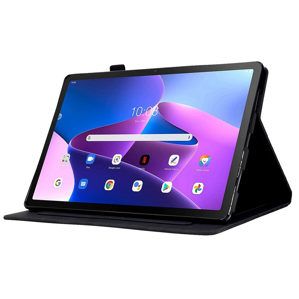 Auto Wake / Sleep Shockproof Case for Lenovo Tab M10 Plus (3rd Gen) / Xiaoxin Pad 2022 10.6 inch Pattern Imprinted Anti-Drop Cover Solid Color Stitching Tablet Leather Stand Case with Card Slots - Black