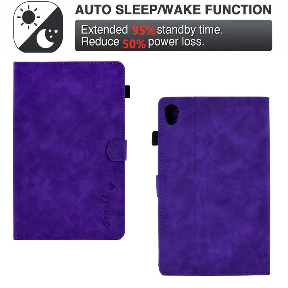 For Lenovo Tab M10 HD Gen 2 X306 10.1" PU Leather Folio Stand Case Pattern Imprinted Magnetic Clasp Smart Cover with Card Slots and Pen Holder - Purple