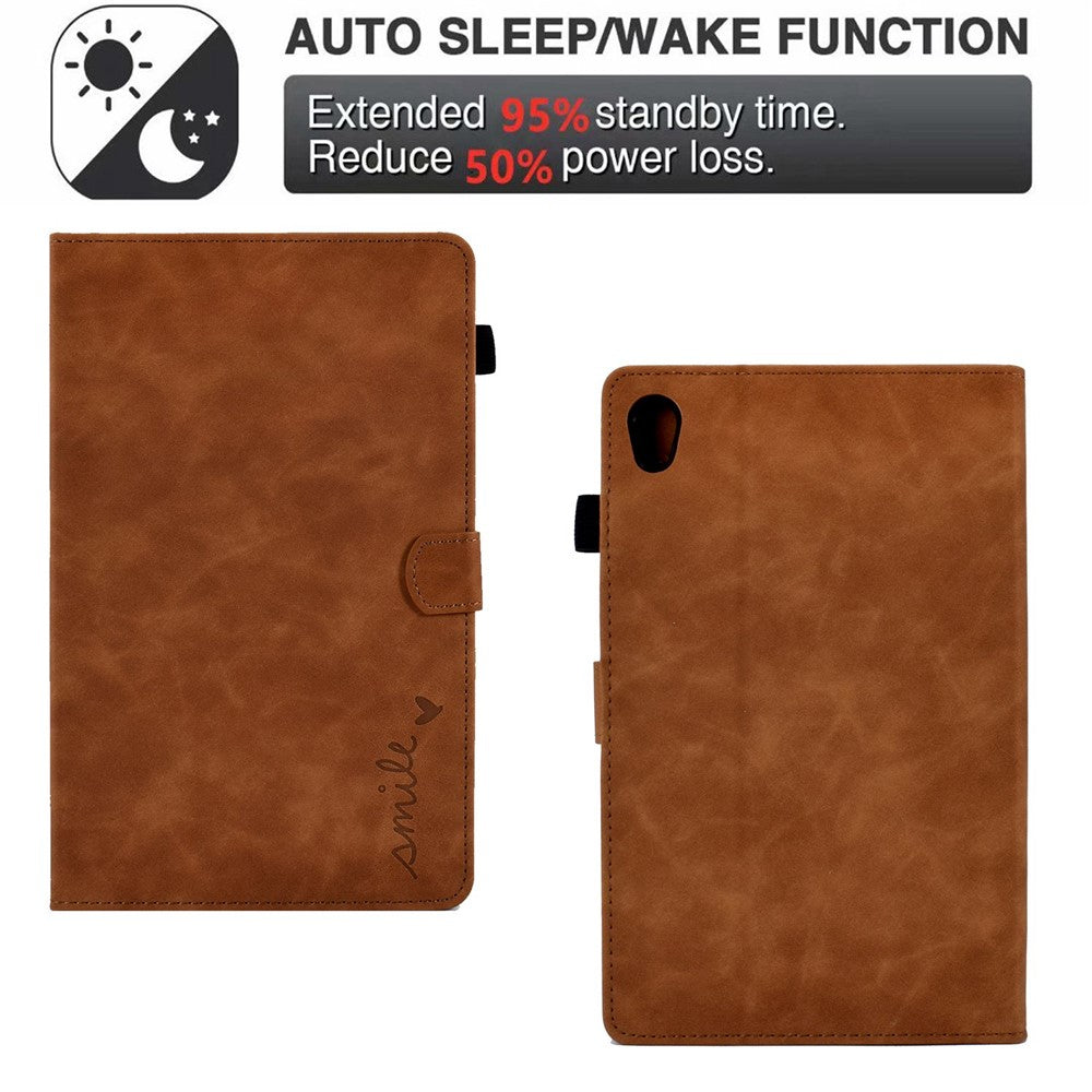 For Lenovo Tab M10 HD Gen 2 X306 10.1" PU Leather Folio Stand Case Pattern Imprinted Magnetic Clasp Smart Cover with Card Slots and Pen Holder - Brown