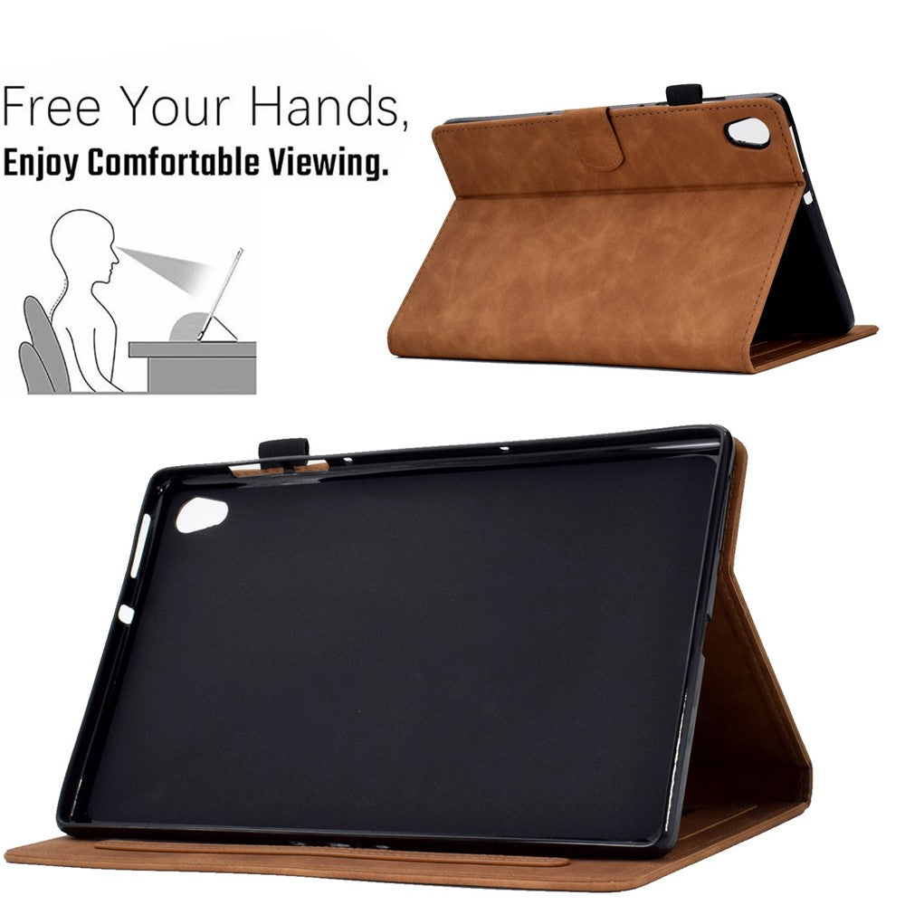 For Lenovo Tab M10 HD Gen 2 X306 10.1" PU Leather Folio Stand Case Pattern Imprinted Magnetic Clasp Smart Cover with Card Slots and Pen Holder - Brown
