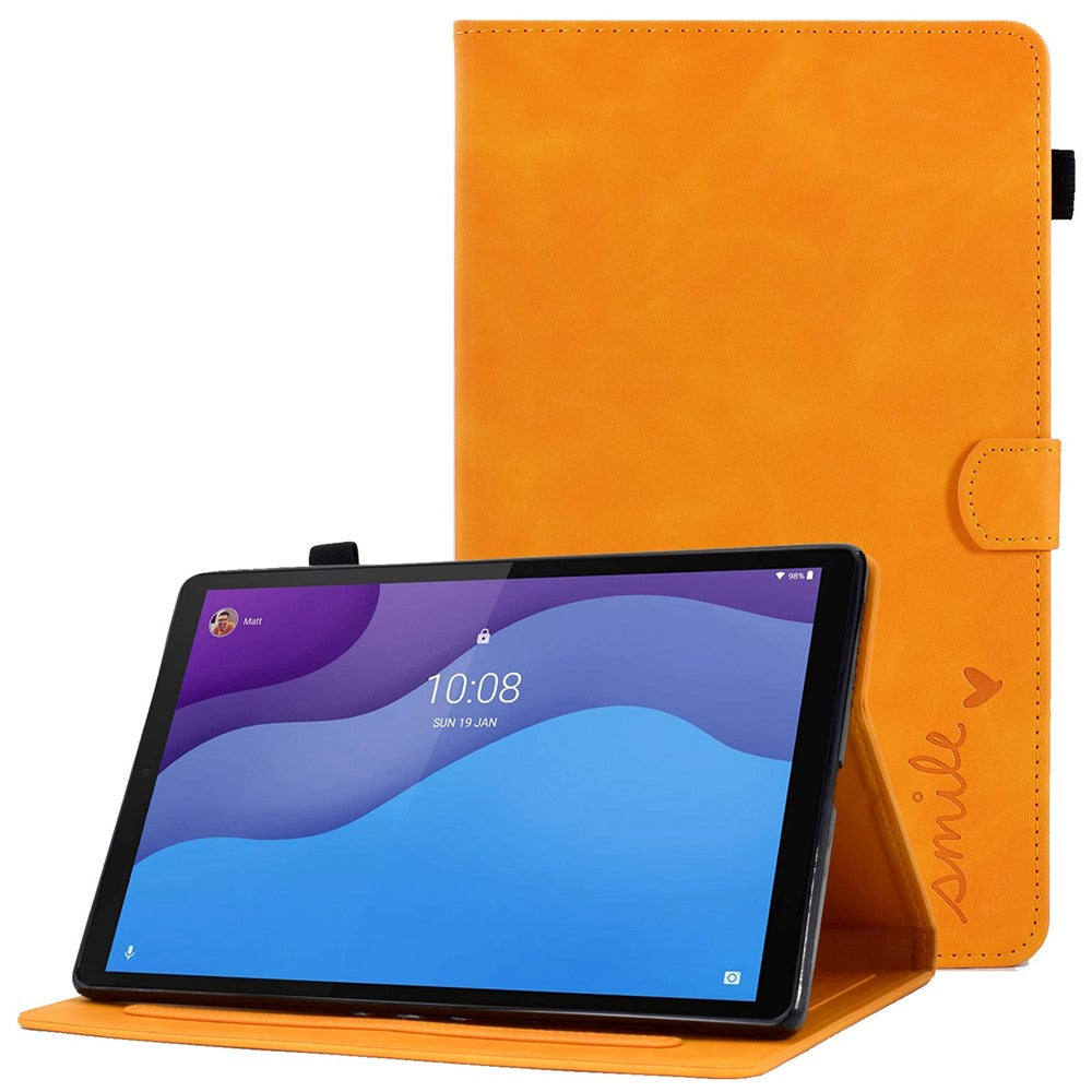 For Lenovo Tab M10 HD Gen 2 X306 10.1" PU Leather Folio Stand Case Pattern Imprinted Magnetic Clasp Smart Cover with Card Slots and Pen Holder - Orange
