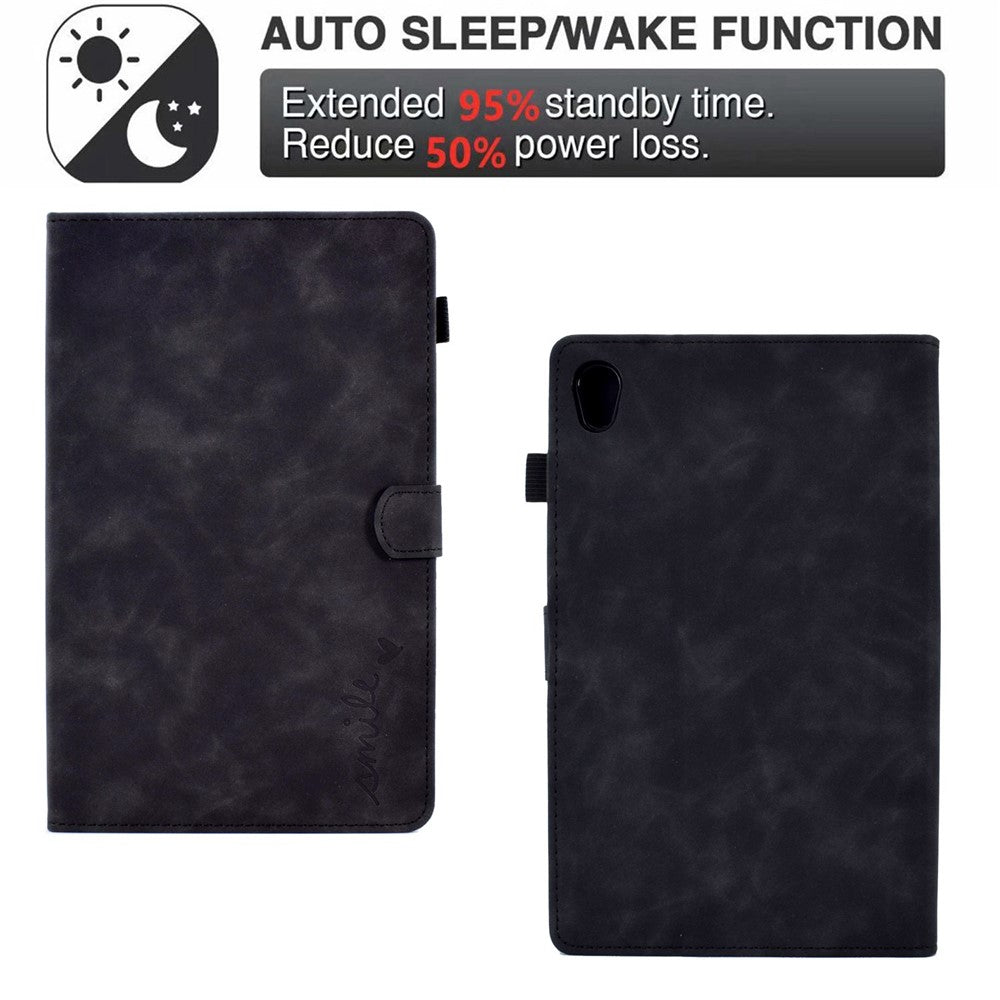 For Lenovo Tab M10 HD Gen 2 X306 10.1" PU Leather Folio Stand Case Pattern Imprinted Magnetic Clasp Smart Cover with Card Slots and Pen Holder - Black
