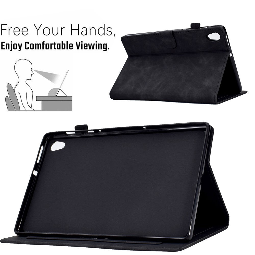 For Lenovo Tab M10 HD Gen 2 X306 10.1" PU Leather Folio Stand Case Pattern Imprinted Magnetic Clasp Smart Cover with Card Slots and Pen Holder - Black