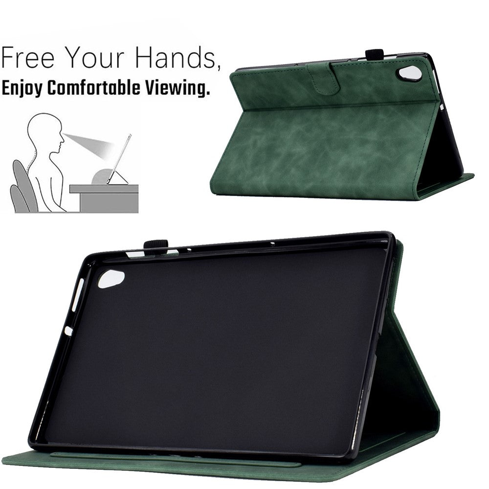 For Lenovo Tab M10 HD Gen 2 X306 10.1" PU Leather Folio Stand Case Pattern Imprinted Magnetic Clasp Smart Cover with Card Slots and Pen Holder - Green