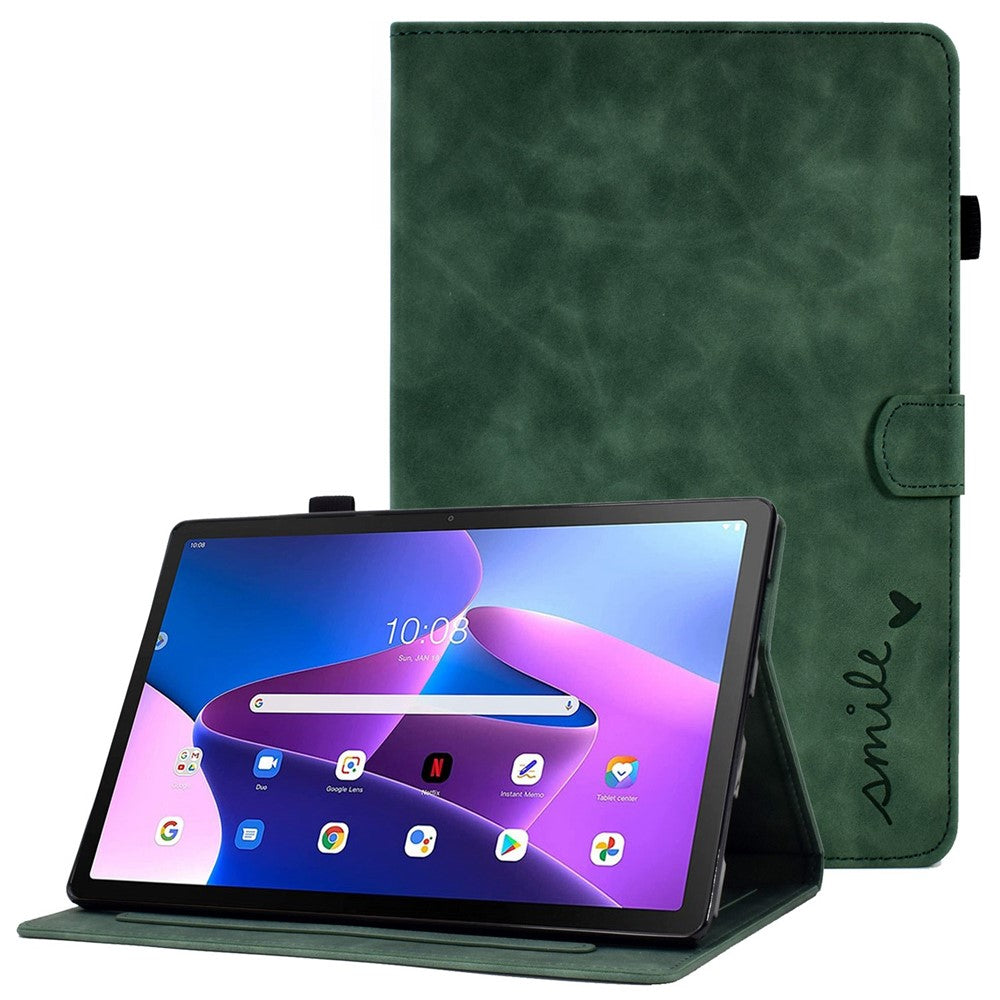 Pattern Imprinted Shockproof Case for Lenovo Tab M10 (Gen 3) TB-328FU / TB-328XU Anti-Fall Solid Color Leather Tablet Case Protective Folio Flip Cover with Card Slots Support Auto Wake / Sleep - Green
