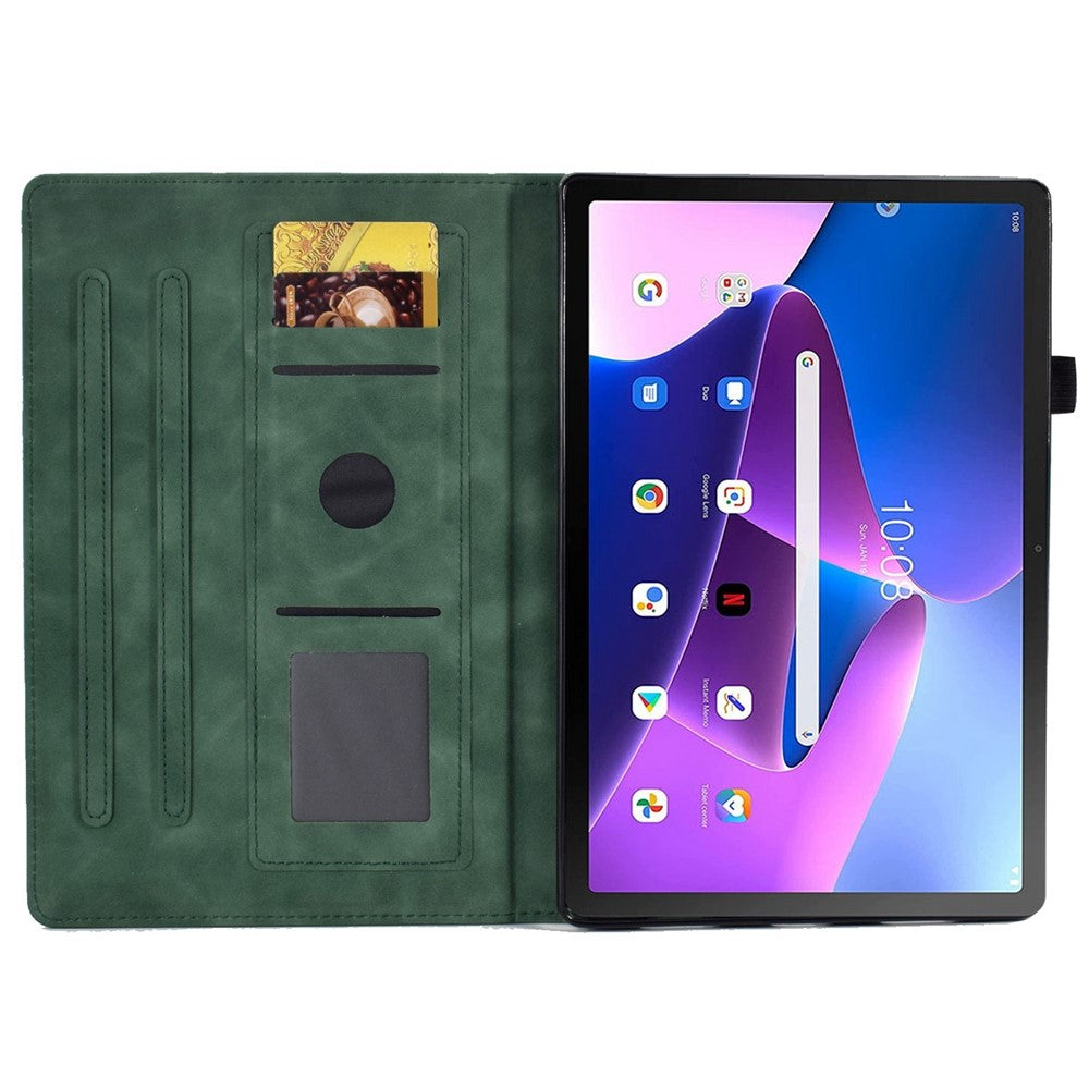 Pattern Imprinted Shockproof Case for Lenovo Tab M10 (Gen 3) TB-328FU / TB-328XU Anti-Fall Solid Color Leather Tablet Case Protective Folio Flip Cover with Card Slots Support Auto Wake / Sleep - Green