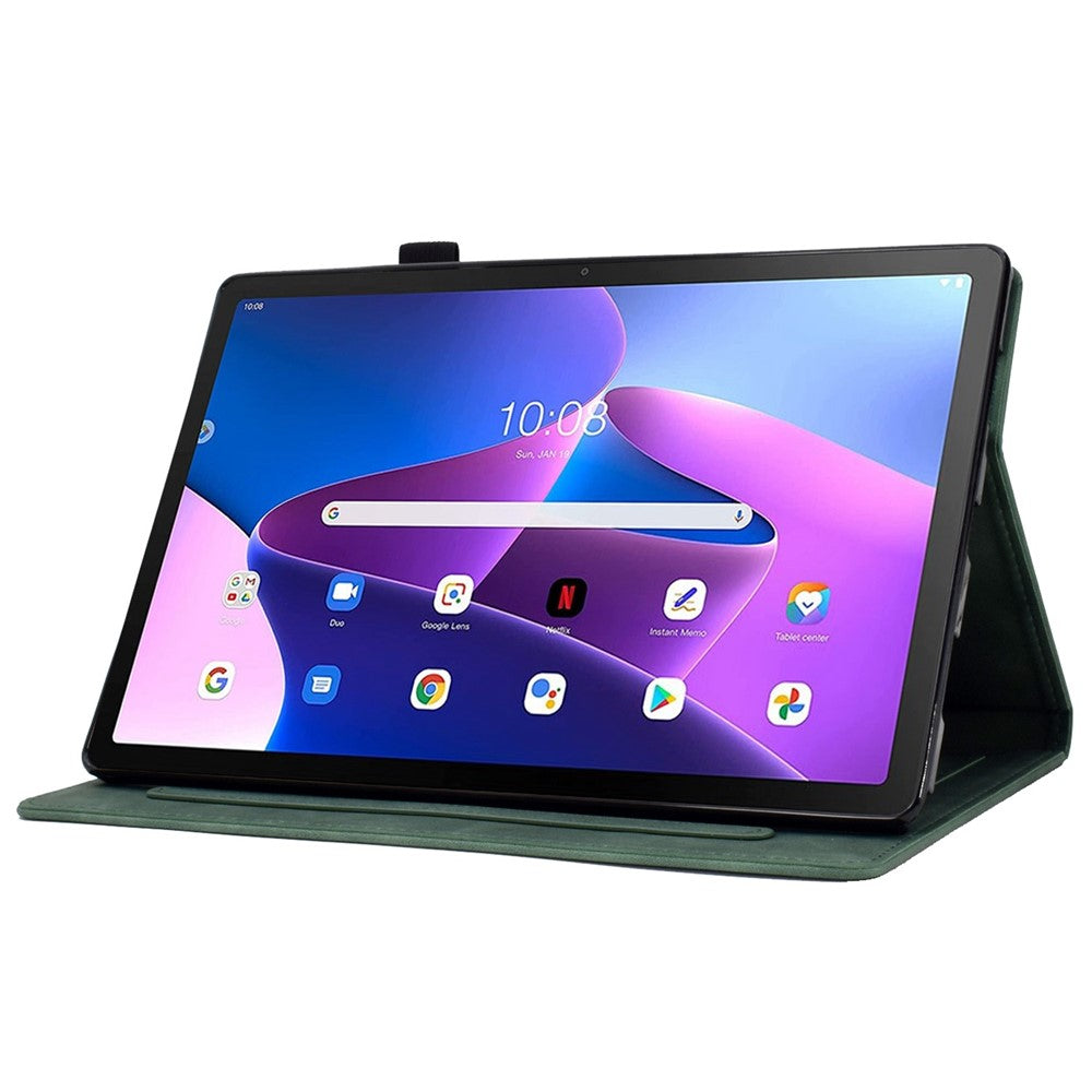 Pattern Imprinted Shockproof Case for Lenovo Tab M10 (Gen 3) TB-328FU / TB-328XU Anti-Fall Solid Color Leather Tablet Case Protective Folio Flip Cover with Card Slots Support Auto Wake / Sleep - Green