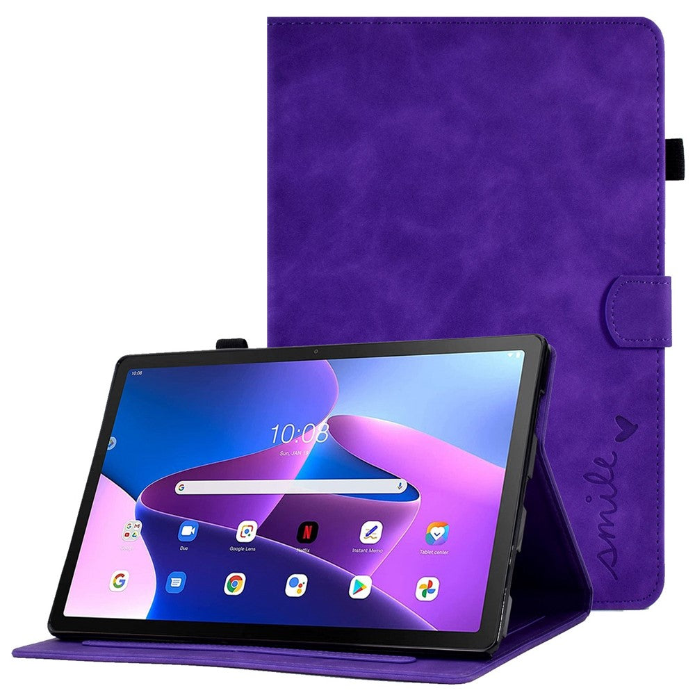 Pattern Imprinted Shockproof Case for Lenovo Tab M10 (Gen 3) TB-328FU / TB-328XU Anti-Fall Solid Color Leather Tablet Case Protective Folio Flip Cover with Card Slots Support Auto Wake / Sleep - Purple